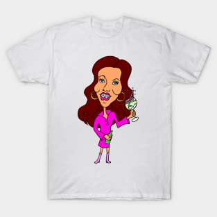 Funny Cartoon Brunette Woman Drinking Gin T-Shirt